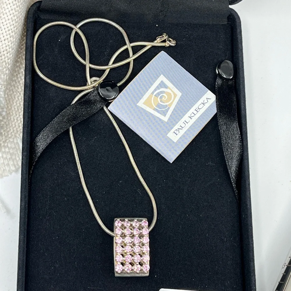 Paul Klecka Sterling Silver Diamonique Pendant Necklace – Pink & Yellow Stones - Picture 6 of 16